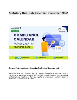 Statutory Due Date Compliance Calendar for December 2022.