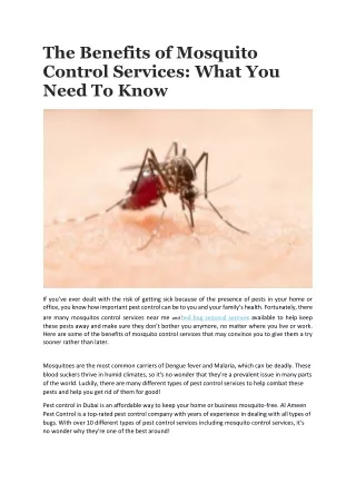 The Benefits of Mosquito Control Services