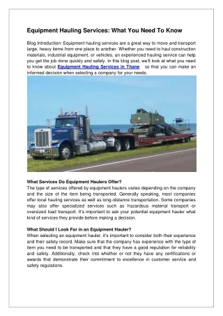 Equipment Hauling Services: What You Need To Know