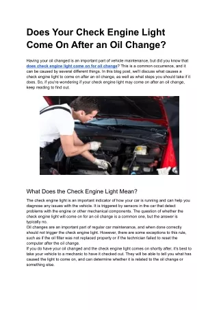 Does Your Check Engine Light Come On After an Oil Change