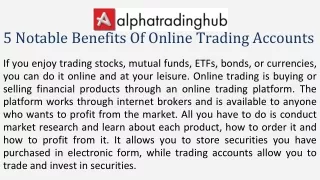 5 Notable Benefits Of Online Trading Accounts