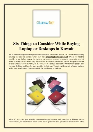 Six Things to Consider While Buying Laptop or Desktops in Kuwait