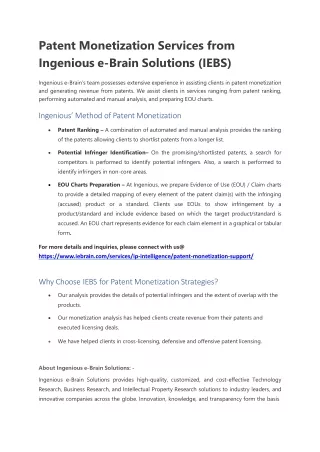 patent monetization services from ingenious e brain solutions iebs