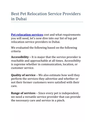 Best Pet Relocation Service Providers in Dubai