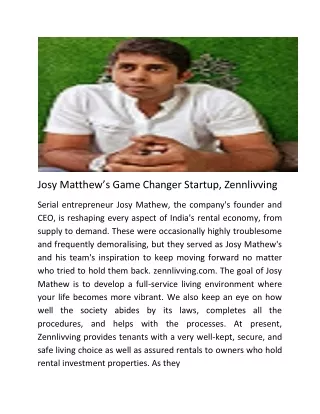 josy matthew s game changer startup zennlivving