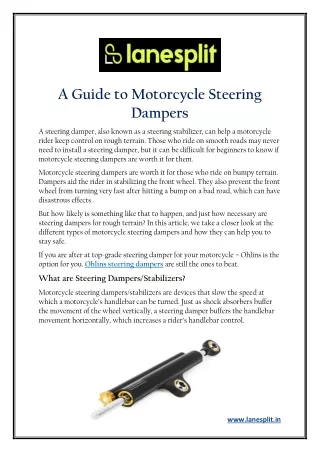 A Guide to Motorcycle Steering Dampers
