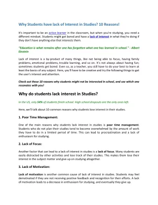 why students have lack of interest in studies