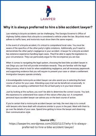 Why it is always preferred to hire a bike accident lawyer