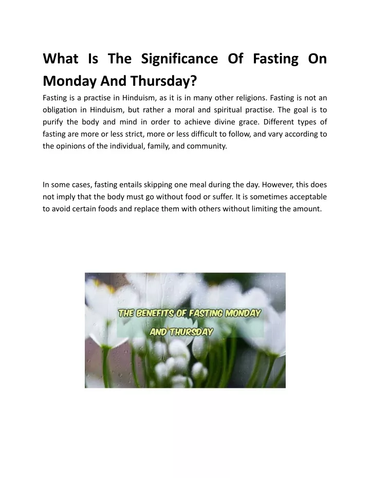 what is the significance of fasting on monday