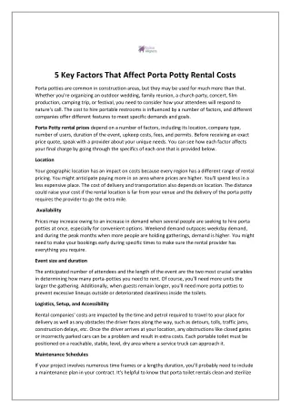 5 Key Factors That Affect Porta Potty Rental Costs