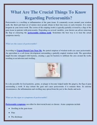What Are The Crucial Things To Know Regarding Pericoronitis?