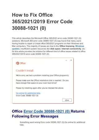 Fix Error Code 30088-1021 (0) for Microsoft Office 365/2021/2019