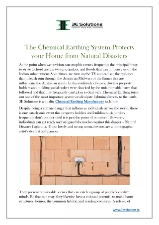 The Chemical Earthing System Protects your Home from Natural Disasters