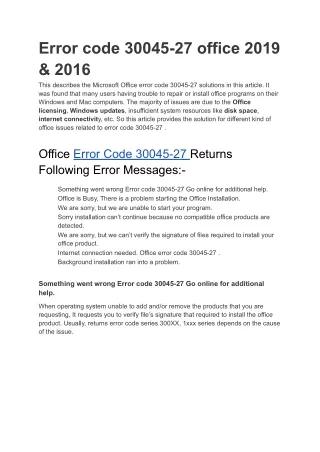Error code 30045-27 office 2019 & 2016 -Support for Office products