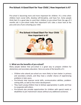 pre school a good start for your child