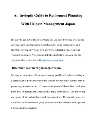 An in-depth guide to retirement planning with Helpin Management Japan