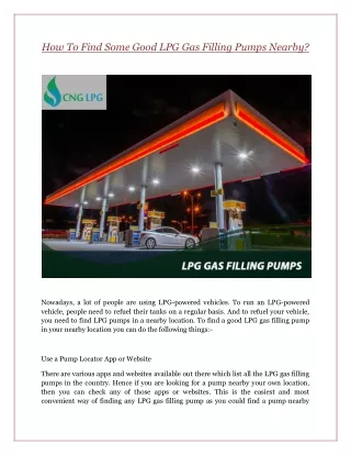 How To Find Some Good LPG Gas Filling Pumps Nearby?