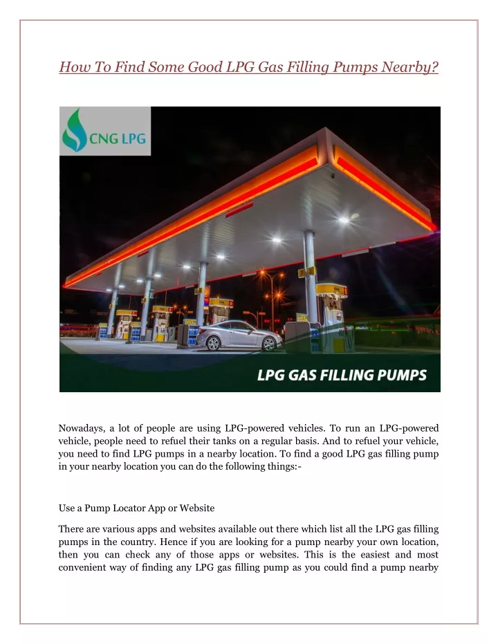 how to find some good lpg gas filling pumps nearby
