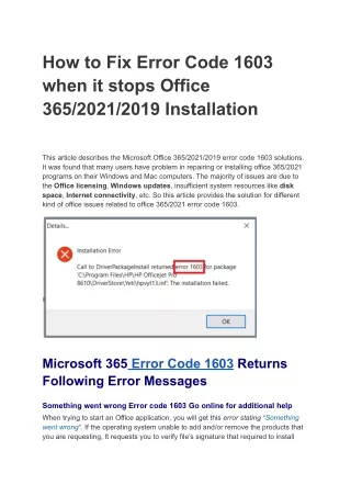 How to fix the Error code 1603 that stops office 2021 installation