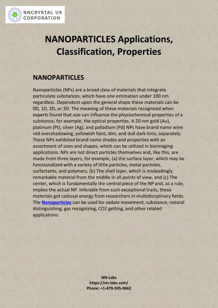nanoparticles applications classification
