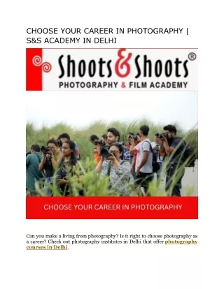 CHOOSE YOUR CAREER IN PHOTOGRAPHY