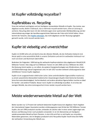 Ist Kupfer vollständig recycelbar