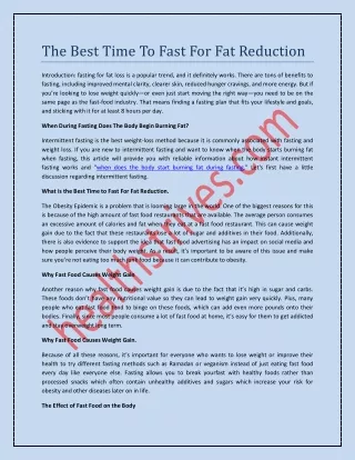 The Best Time To Fast For Fat Reduction