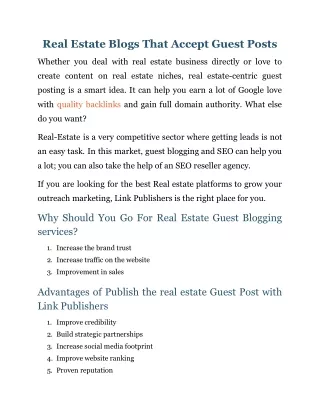 Real Estate Blogs That Accept Guest Posts