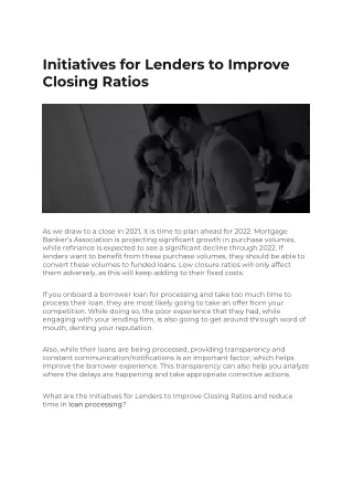 Initiatives for Lenders to Improve Closing Ratios