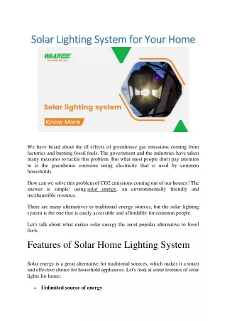 Solar Lighting System for Your Home