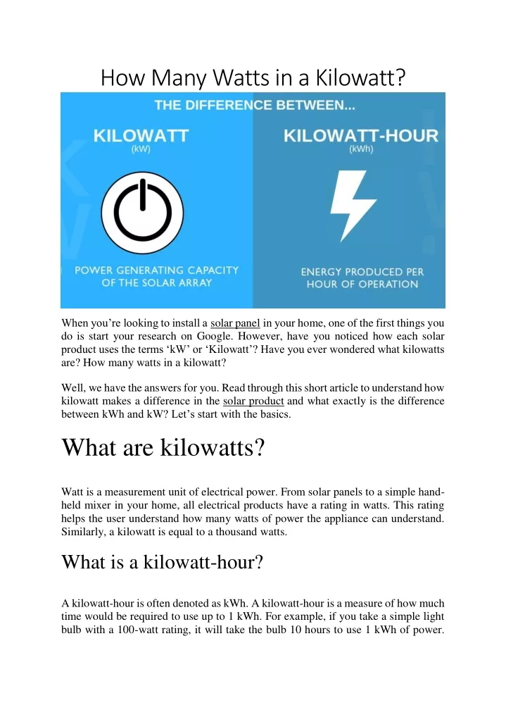 how many watts in a kilowatt