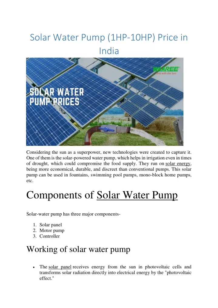 solar water pump 1hp 10hp price in india