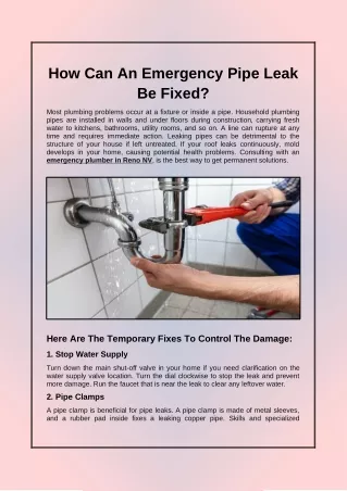 how can an emergency pipe leak be fixed
