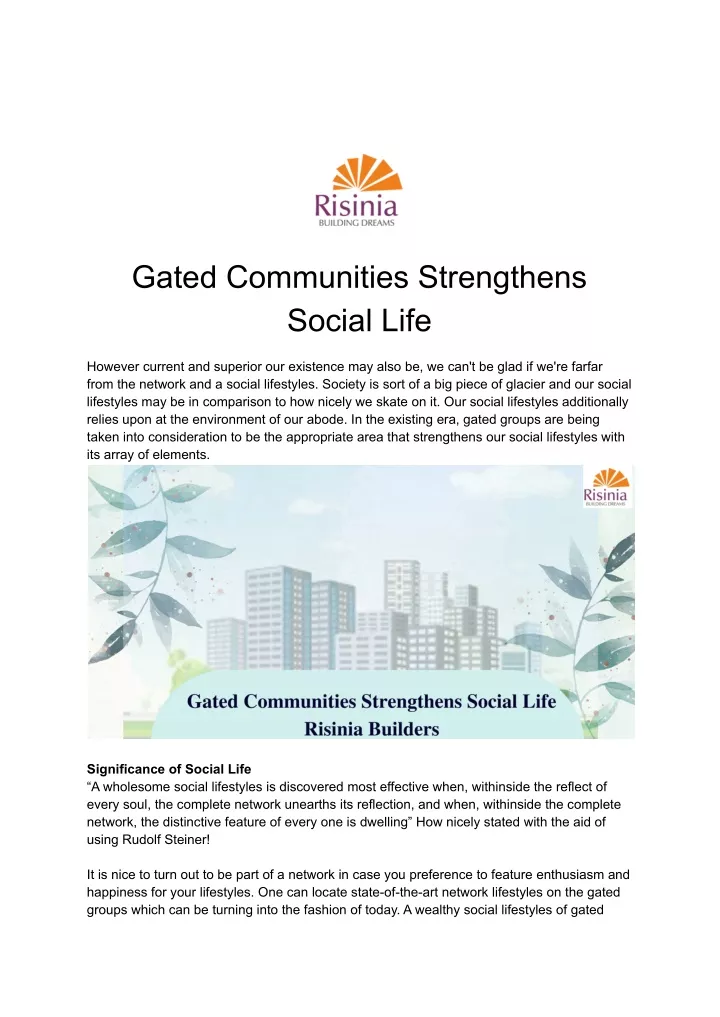 gated communities strengthens social life