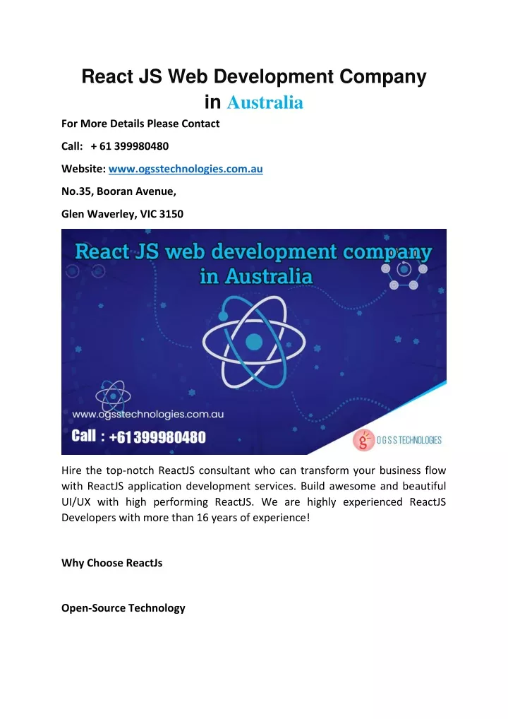 react js web development company in australia