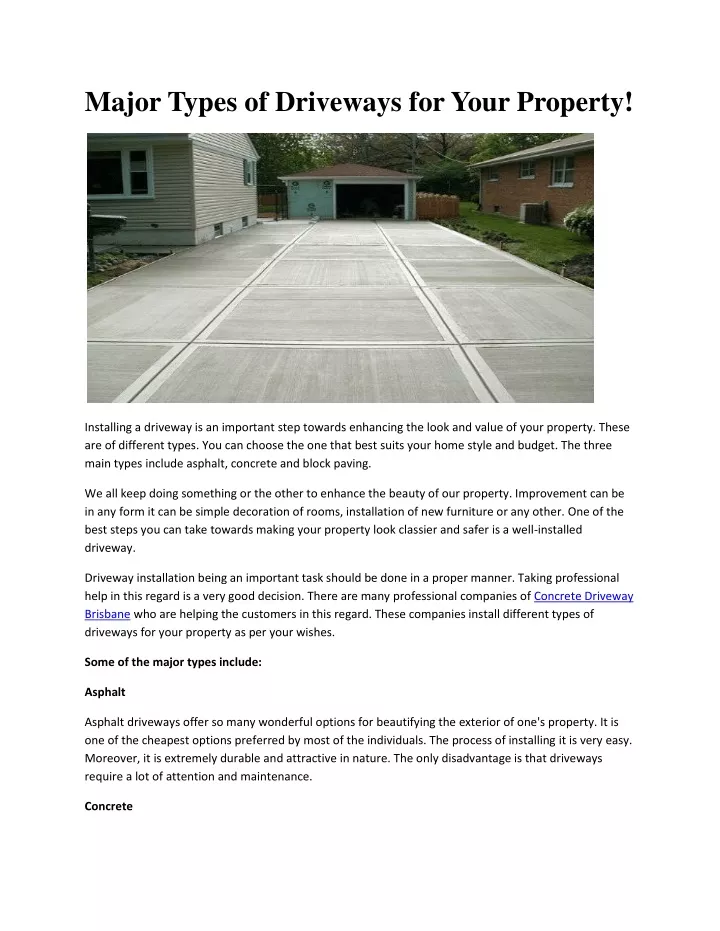 major types of driveways for your property