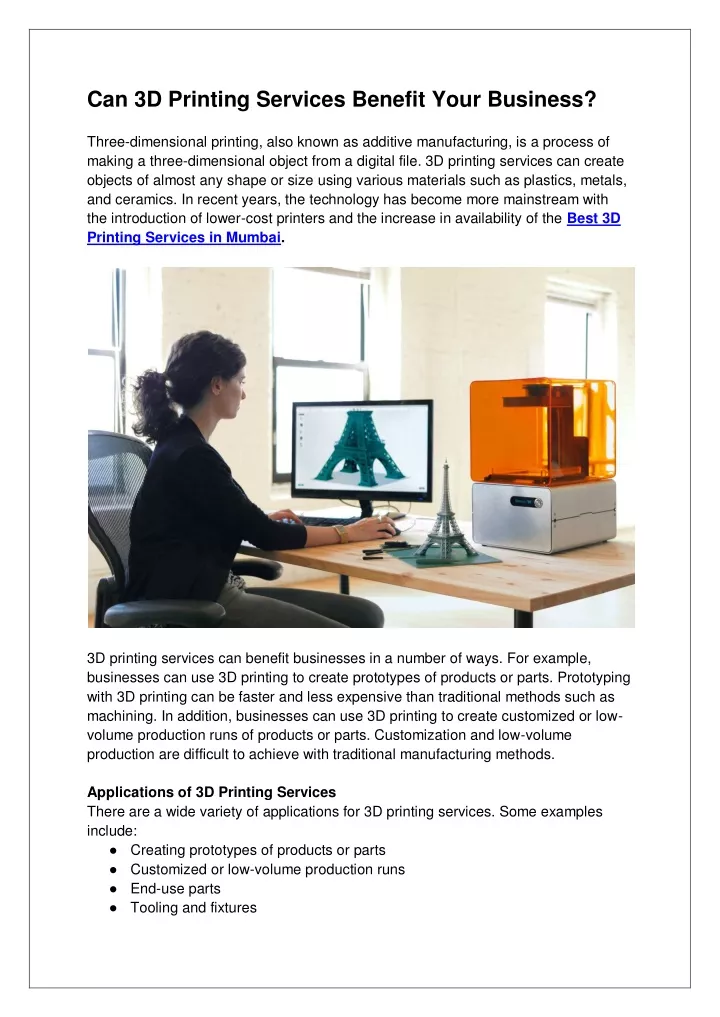 can 3d printing services benefit your business