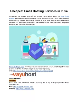 Cheapest Email Hosting Services in India