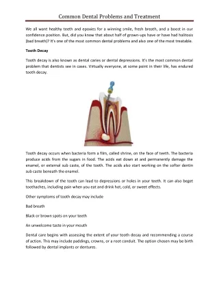 common dental problems and treatment