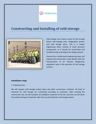 Constructing and Installing of cold storage