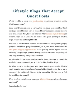 Lifestyle Blogs That Accept Guest Posts