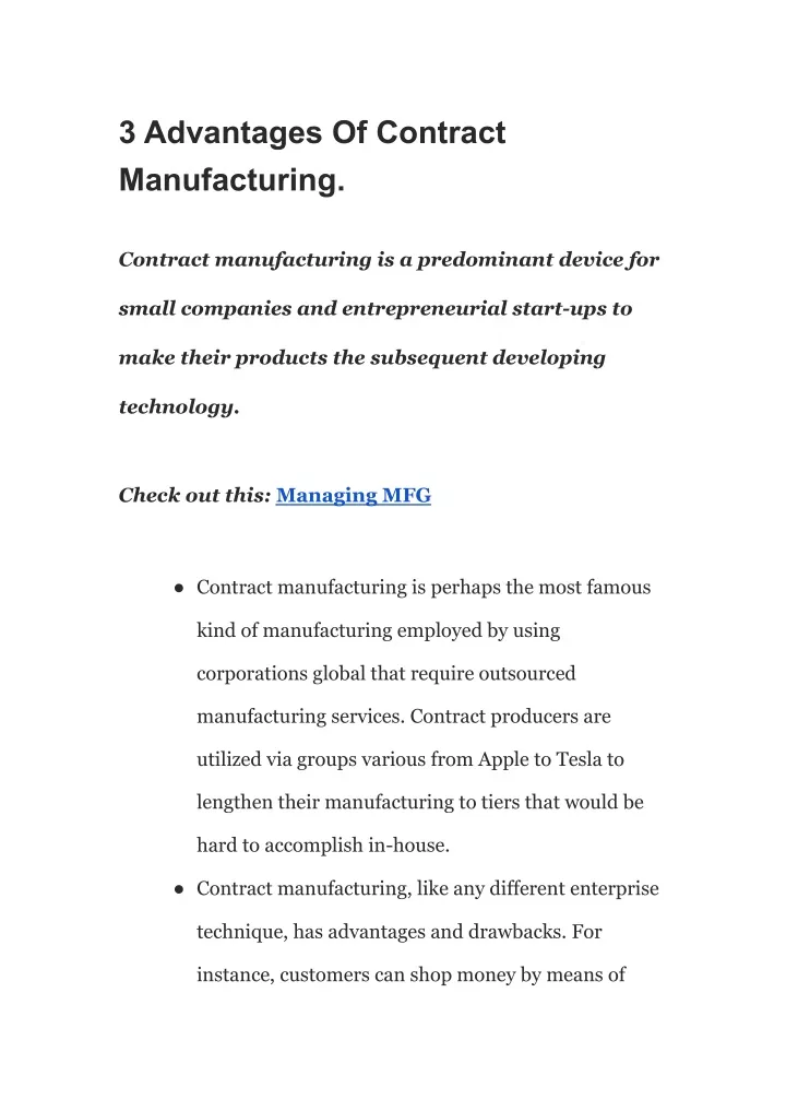 3 advantages of contract manufacturing