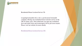 Residential House Lockout Service Uk  Longridgelocksmiths-ltd.co.uk