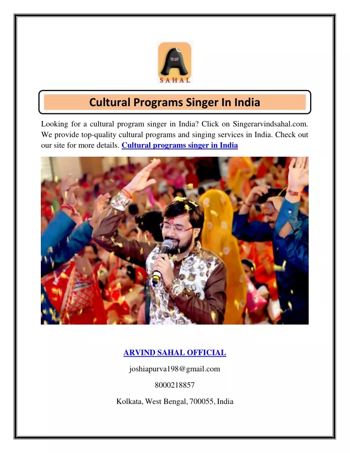 cultural programs singer in india