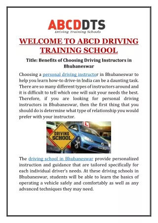 Benefits of Choosing Driving Instructors in Bhubaneswar