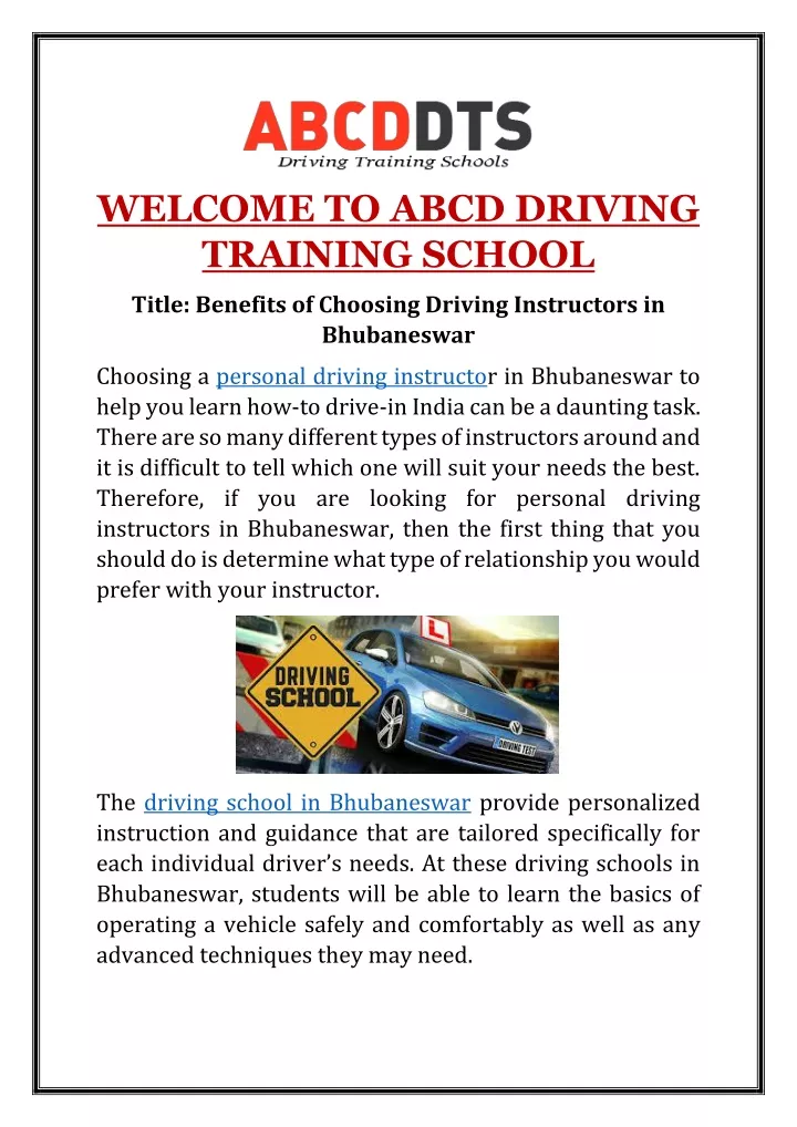 welcome to abcd driving training school