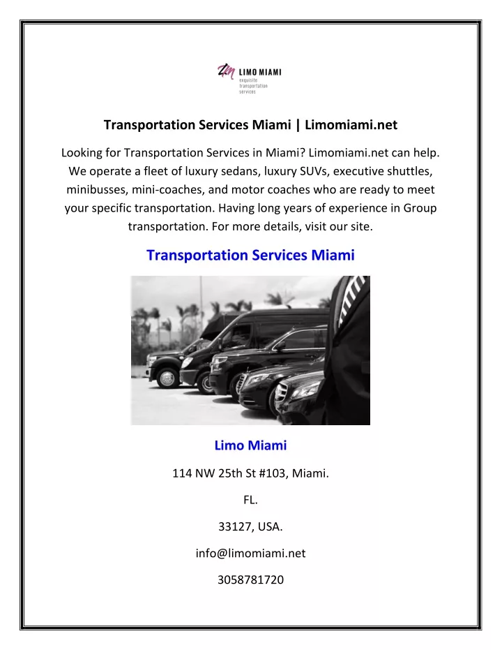 transportation services miami limomiami net