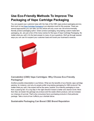Use Eco-Friendly Methods To Improve The Packaging of Vape Cartridge Packaging