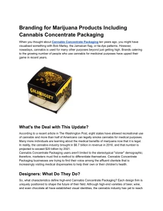 Branding for Marijuana Products Including Cannabis Concentrate Packaging