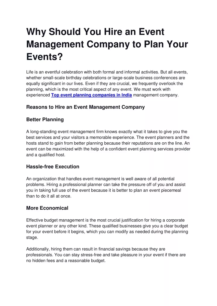 why should you hire an event management company